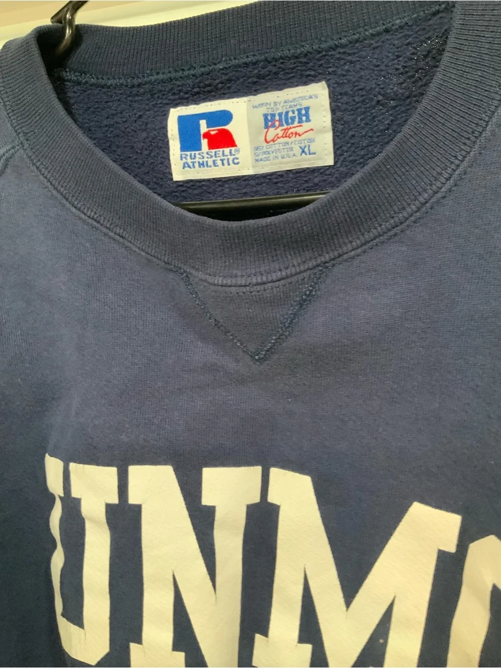 Vintage Russell Athletic Navy Crewneck Sweatshirt with White UNMC Logo